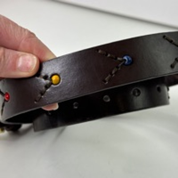 Women's Brown Leather Belt with Multi-Couloured Beads - Picture 3 of 7